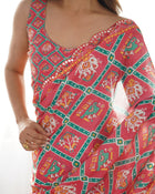 Beautiful And Amazing Heavy Chinnon Saree With Printed Blouse Design