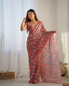 Beautiful And Amazing Heavy Chinnon Saree With Printed Blouse Design