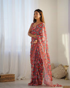 Beautiful And Amazing Heavy Chinnon Saree With Printed Blouse Design