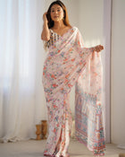 Amazing Heavy Chinnon Saree With Printed Design For Women's