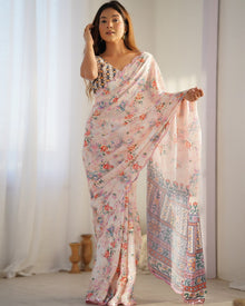 Amazing Heavy Chinnon Saree With Printed Design For Women's