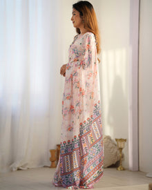 Amazing Heavy Chinnon Saree With Printed Design For Women's