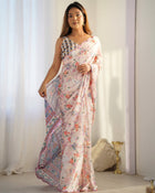 Amazing Heavy Chinnon Saree With Printed Design For Women's