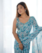 Beautiful And Amazing Chinnon Saree With Printed Blouse