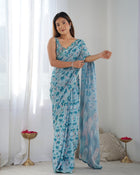 Beautiful And Amazing Chinnon Saree With Printed Blouse