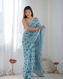 Beautiful And Amazing Chinnon Saree With Printed Blouse