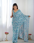 Beautiful And Amazing Chinnon Saree With Printed Blouse