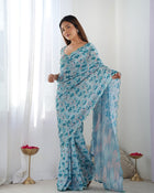 Beautiful And Amazing Chinnon Saree With Printed Blouse