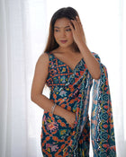 Beautiful And Amazing Chinnon Saree With Printed Blouse