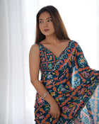 Beautiful And Amazing Chinnon Saree With Printed Blouse