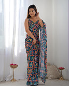 Beautiful And Amazing Chinnon Saree With Printed Blouse