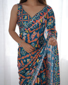 Beautiful And Amazing Chinnon Saree With Printed Blouse