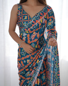 Beautiful And Amazing Chinnon Saree With Printed Blouse