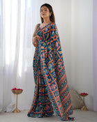 Beautiful And Amazing Chinnon Saree With Printed Blouse