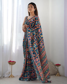 Beautiful And Amazing Chinnon Saree With Printed Blouse