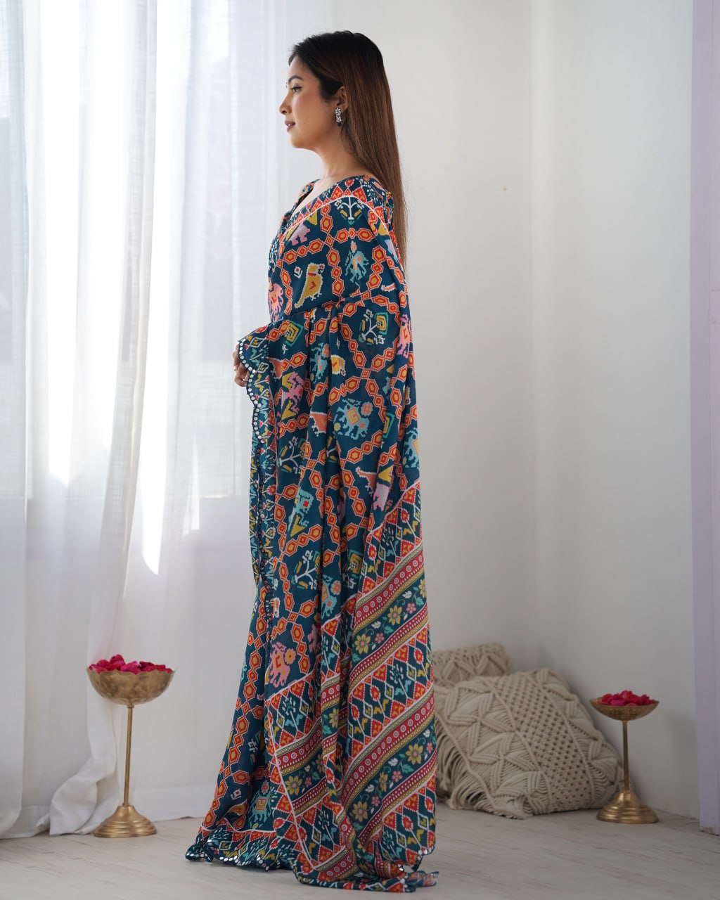 Beautiful And Amazing Chinnon Saree With Printed Blouse