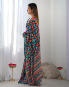Beautiful And Amazing Chinnon Saree With Printed Blouse