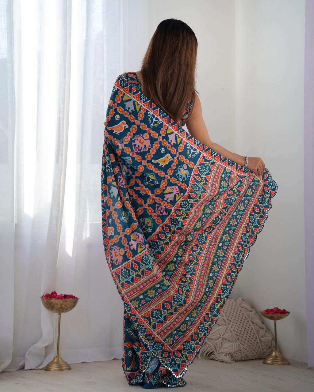 Beautiful And Amazing Chinnon Saree With Printed Blouse