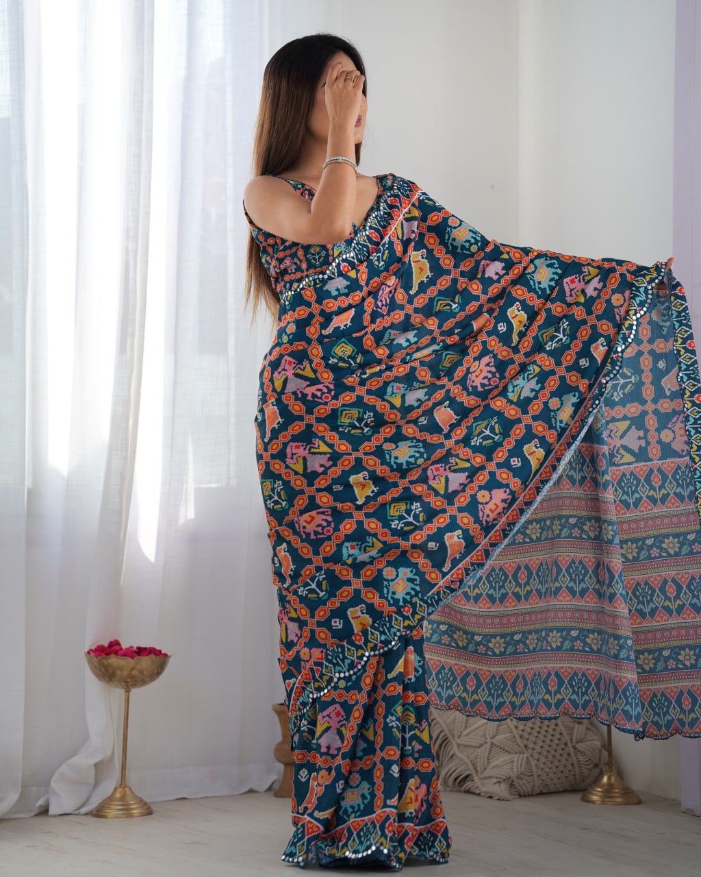 Beautiful And Amazing Chinnon Saree With Printed Blouse