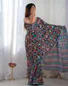 Beautiful And Amazing Chinnon Saree With Printed Blouse