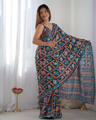Beautiful And Amazing Chinnon Saree With Printed Blouse
