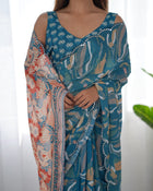 Most Amazing Chinnon Saree With Kutch Mirror Lace Border