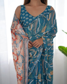 Most Amazing Chinnon Saree With Kutch Mirror Lace Border