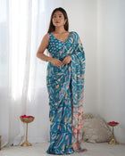 Most Amazing Chinnon Saree With Kutch Mirror Lace Border