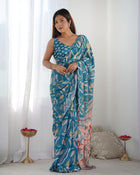 Most Amazing Chinnon Saree With Kutch Mirror Lace Border