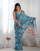 Most Amazing Chinnon Saree With Kutch Mirror Lace Border