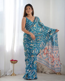 Most Amazing Chinnon Saree With Kutch Mirror Lace Border