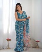 Most Amazing Chinnon Saree With Kutch Mirror Lace Border