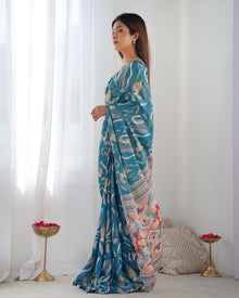 Most Amazing Chinnon Saree With Kutch Mirror Lace Border
