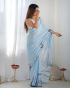 Amazing Heavy Chinnon Saree With Flowers Printed Design