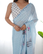 Amazing Heavy Chinnon Saree With Flowers Printed Design