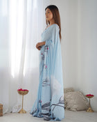 Amazing Heavy Chinnon Saree With Flowers Printed Design