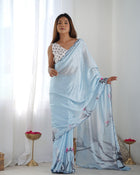 Amazing Heavy Chinnon Saree With Flowers Printed Design