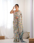 Most Beautiful heavy Chinnon Saree With Printed Design For Women's