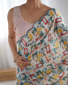 Most Beautiful heavy Chinnon Saree With Printed Design For Women's