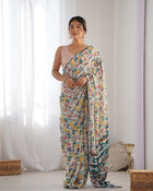 Most Beautiful heavy Chinnon Saree With Printed Design For Women's