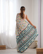 Most Beautiful heavy Chinnon Saree With Printed Design For Women's