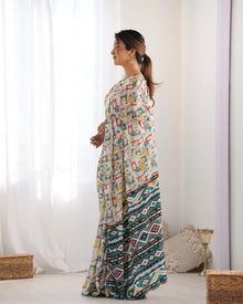Most Beautiful heavy Chinnon Saree With Printed Design For Women's