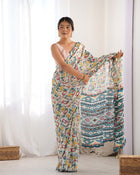 Most Beautiful heavy Chinnon Saree With Printed Design For Women's
