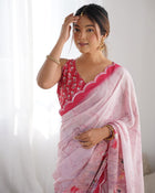 Most Beautiful Heavy Chinnon  Saree With Printed Blouse