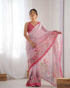 Most Beautiful Heavy Chinnon  Saree With Printed Blouse
