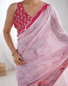 Most Beautiful Heavy Chinnon  Saree With Printed Blouse