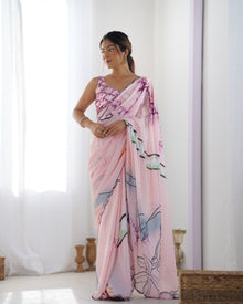 Most Beautiful Heavy Chinnon Saree With Digital Print