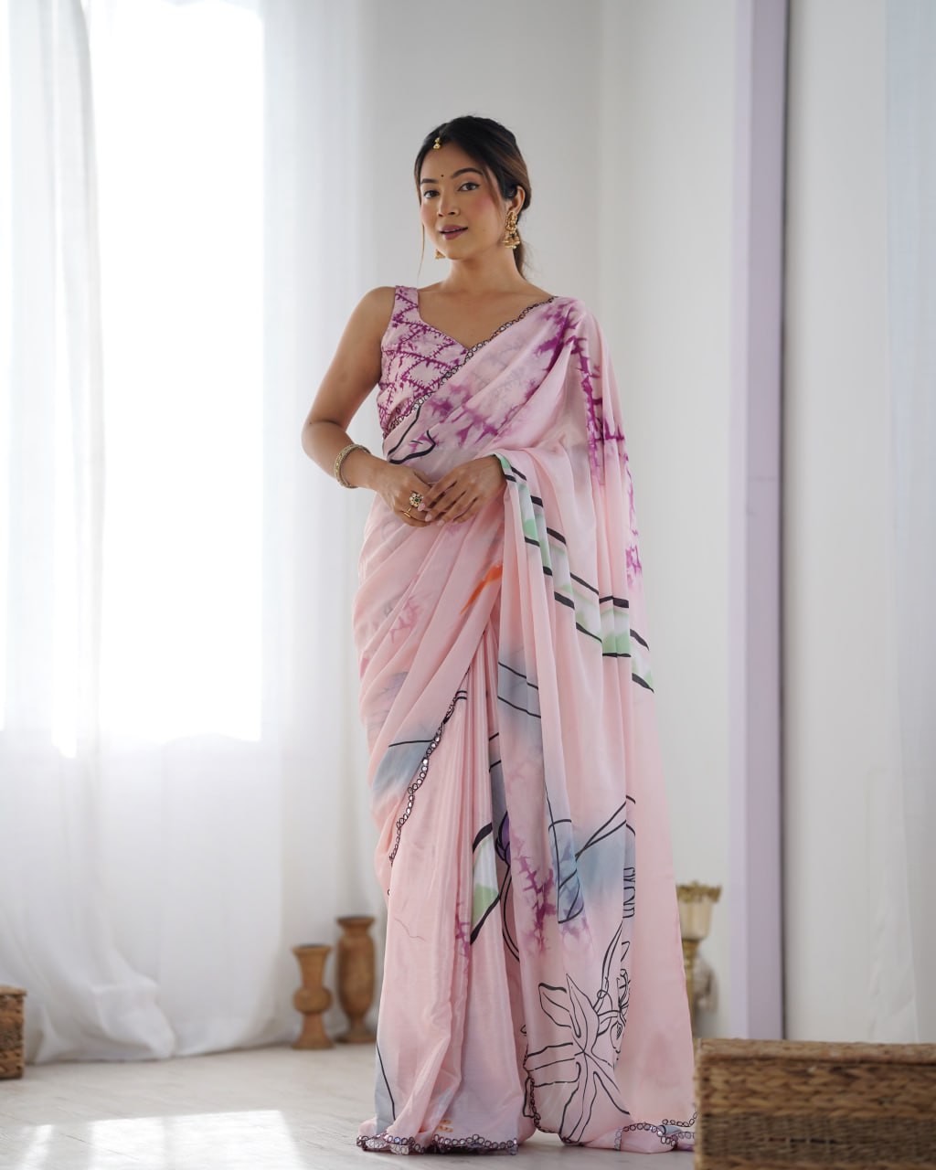Most Beautiful Heavy Chinnon Saree With Digital Print