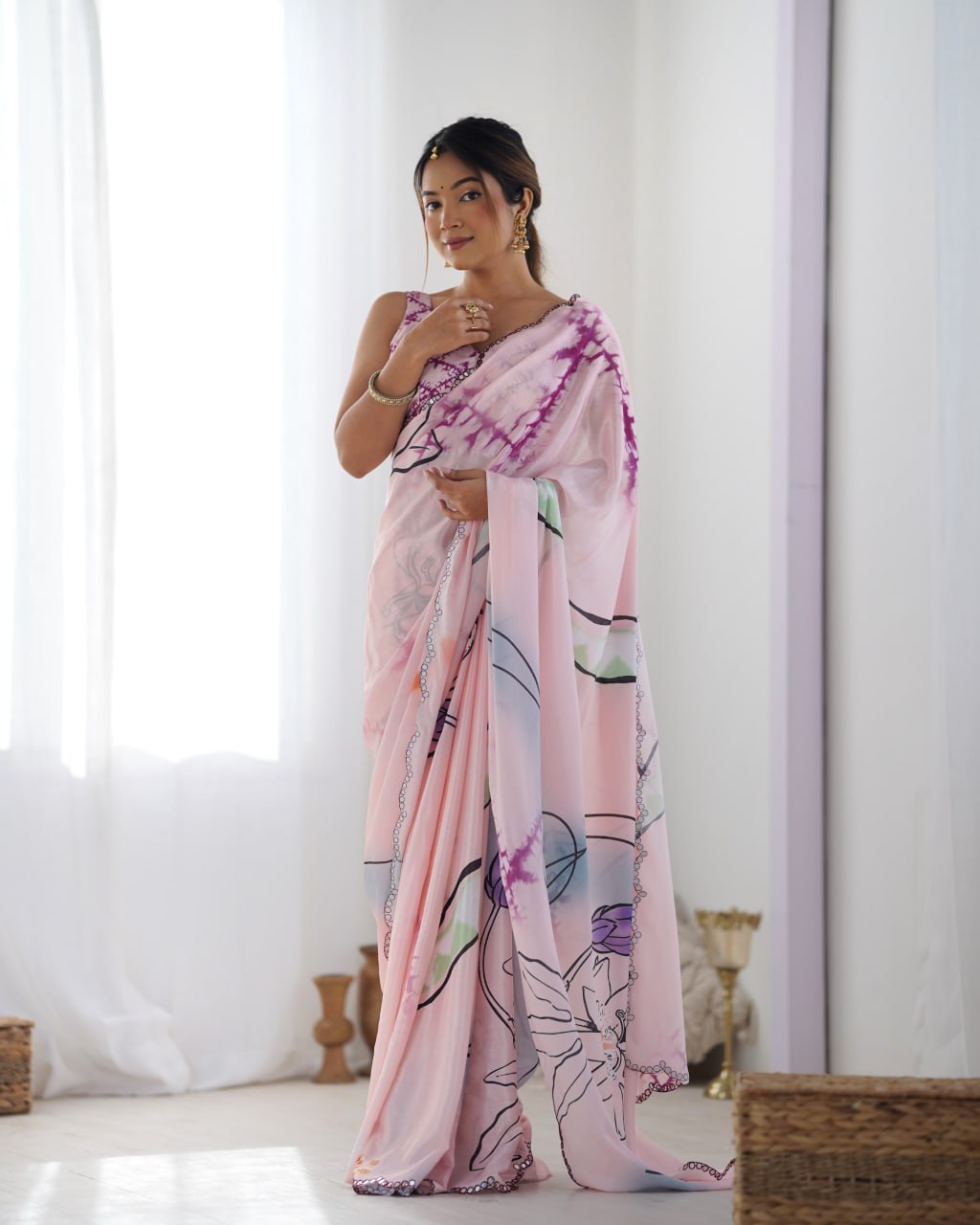 Most Beautiful Heavy Chinnon Saree With Digital Print