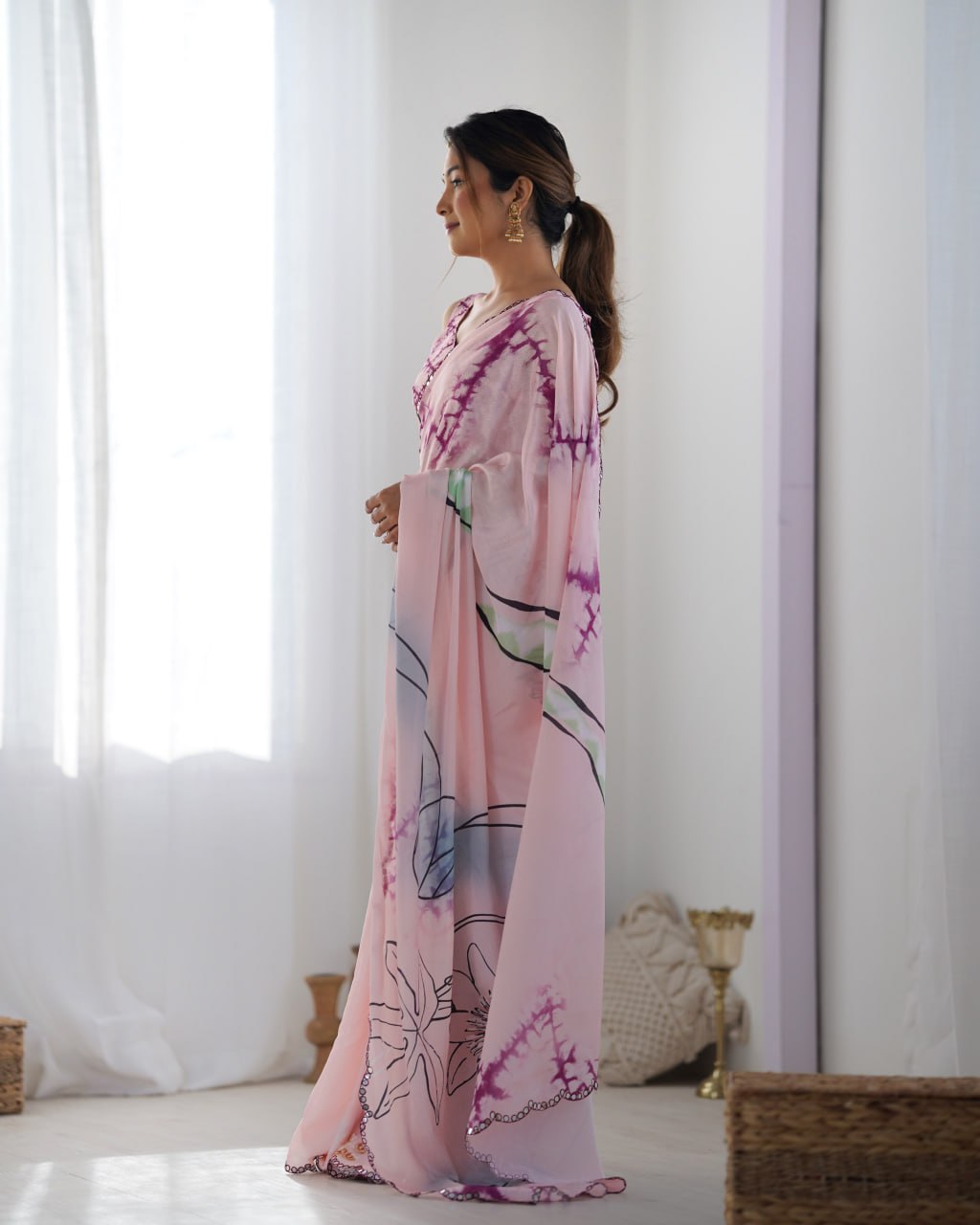 Most Beautiful Heavy Chinnon Saree With Digital Print